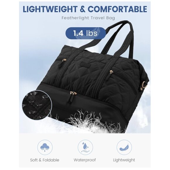 LOVEVOOK Travel Duffle Bag Quilted Weekender for Women with Shoe Compartment Bla - Picture 7 of 9